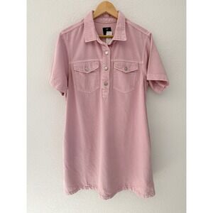Gap NEW Womens Ultrasoft Denim Dress L Tall Pink Rose S/S Popover Mini Pockets